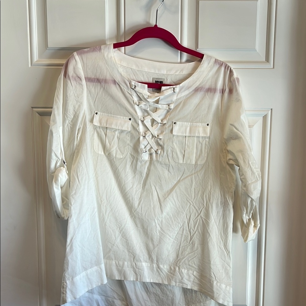 Anne Klein Cream 3/4 Sleeve Tie Front Tunic
